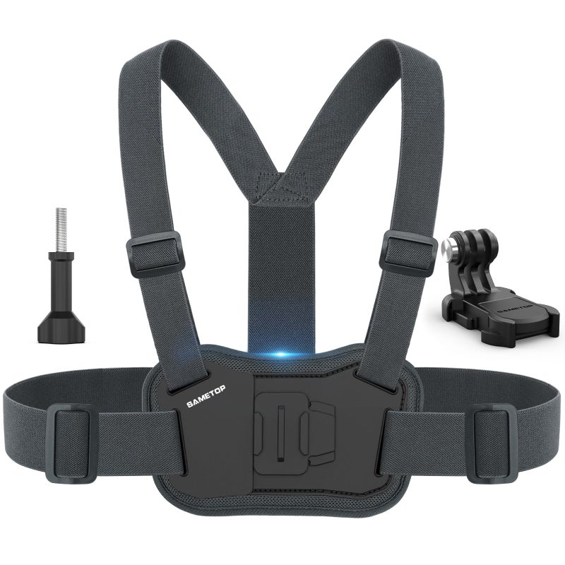 Sametop Chest Mount Harness Chesty Strap Compatible with GoPro Hero 12 11 10 9 8 7 6 5 Session AKASO DJI Osmo Action Cameras - Balance Stability and Comfort Performance (Grey-Black) - Image 1